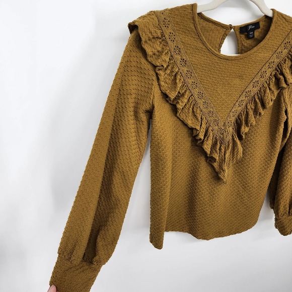 3/$25 J Crew Ruffle Trim Honeycomb Knit Top XXS Textured Eyelet Trim Brown AH926 - Picture 4 of 10